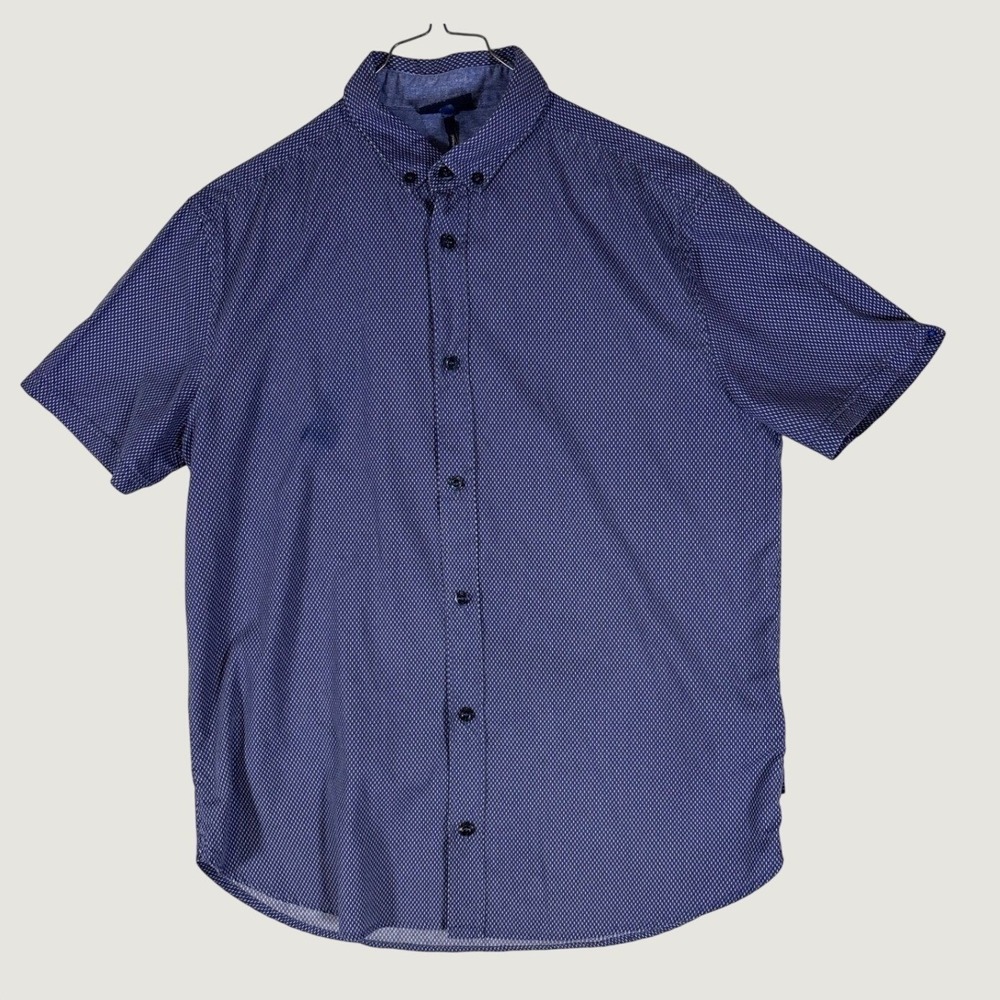 Armani Jeans Mens Navy Blue Micro Pattern Button Down Shirt Italian Fabric M